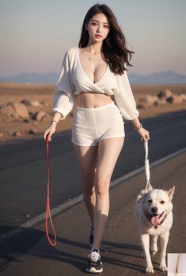 알리야 일러스트 AI-015 강아지 산책 소녀