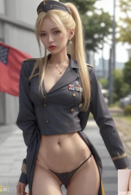 금발의 여성 군인